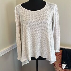 Anthropologie Puella Cream Swing Sweater Speckled Scoop Neck  Shark Bite Hem